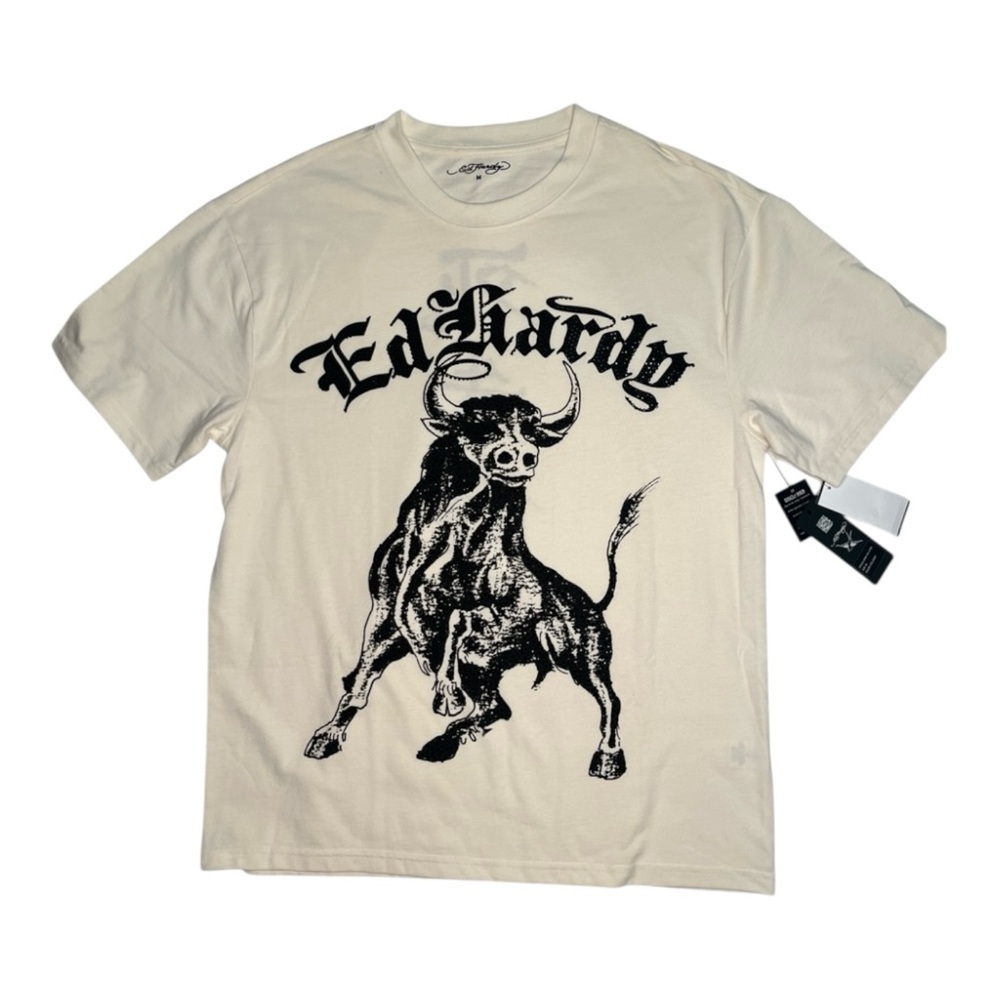 Ed Hardy Cream Bully box Ryhmestone Graphic Tee